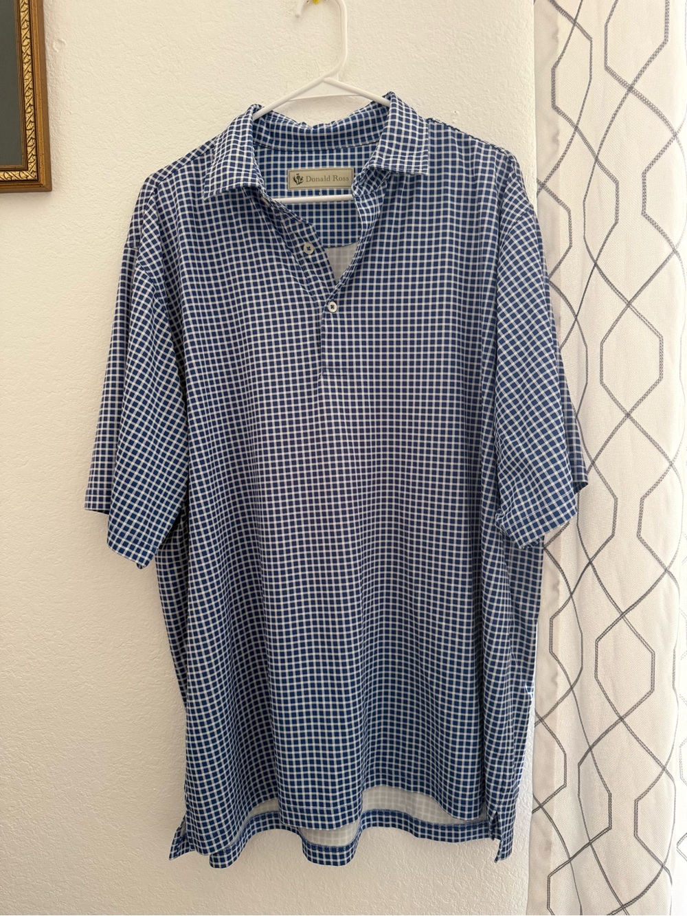 Donald Ross Blue Grid Short-Sleeve Polo